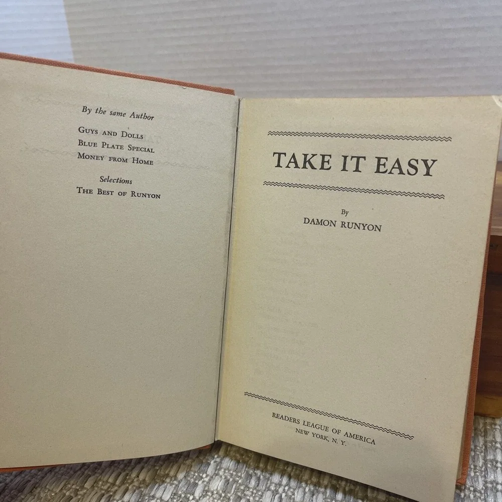 Take It Easy by Damon Runyon‎ Vintage Hardcover Book Collectible Novel